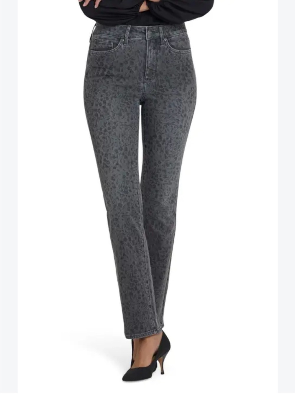 NYDJ Grey Leopard-Print Straight-Leg Jeans